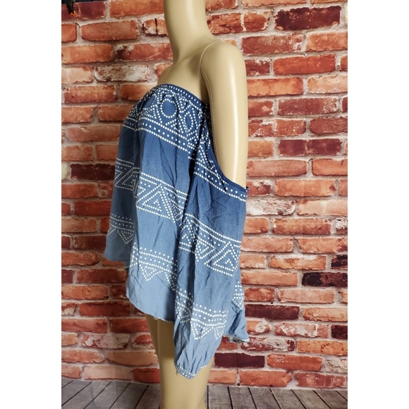 Surf Gypsy Blue Off Shoulder Blouse XS VGC - Picture 3 of 5